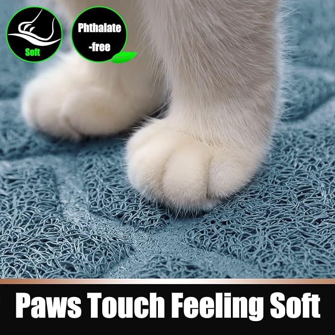 Yimobra Cat Litter Mat, 47"x36" Litter Box Mat with Litter Lock Mesh, Soft Cat Litter Mat Litter Trapping Mat, Easy to Clean, Non-Slip, Water Resistant, Litter Free Floors, Tea Blue