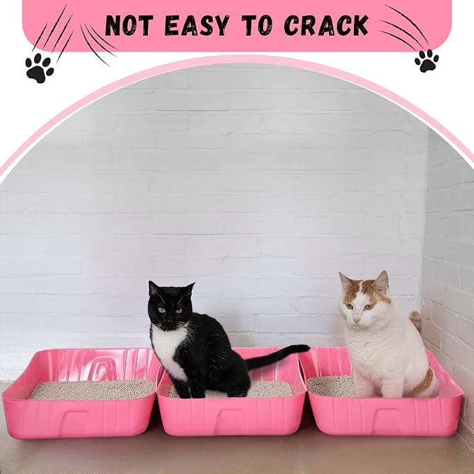 Bokon 25 Pcs Disposable Litter Boxes for Cats Plastic Cat Litter Tray Kitten Litter Pan for Kitty Rabbit Guinea Pig Hamster Pets Supplies Travel Home Toilet, 15.7 x 11.8 x 3 Inches (Pink)