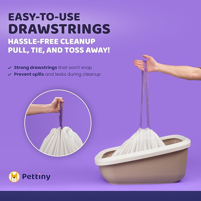 Jumbo Cat Litter Box Liners with Drawstrings - 43" x 19" Scratch Resistant Cat Litter Bags for Jumbo Litter Trays - Kitty Litter Bags and Cat Box Liners - Easy to Use Cat Litter Liners - 20 Count