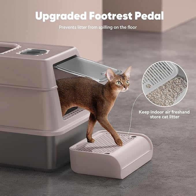 Stainless Steel Cat Litter Box with Lid Scoop, Extra Large Enclosed Metal Litter Box, Front Entry Top Exit Covered Toilet Big Cat Litter Box, Removable Hooded Corner Kitty Litter Pan Boxes