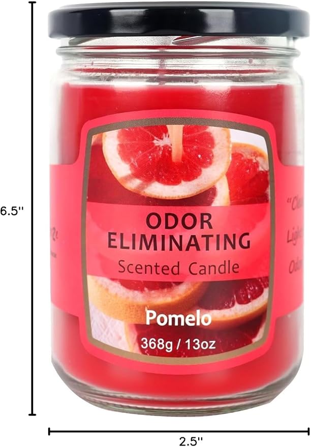 SOFT BREEZE 13oz Odor Eliminating Candle,10% High Fragranced, Cat Odor Eliminator, Smoke Odor Eliminating Candle,Odor Killer Candle,Up to 50 Hour Burn time,Soy Blend,Pomelo