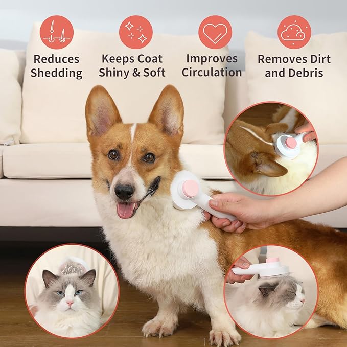 Cat Brush for Shedding, Cat Hair Brush for Indoor Cats, HYPERSPACE Pet Grooming Brush with Release Button, Self Cleaning Slicker Brush for Dogs Small Medium Large Breeds, with Massage Brush Teeth