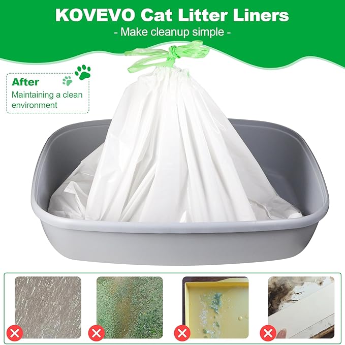Cat Litter Box Liners Large - 100 Count Cat Litter Liners Jumbo Size 36'' x 19'' - Heavy Duty, Extra-Thick Kitty Litter Liners for Large Giant Litter Boxes - Drawstring Close