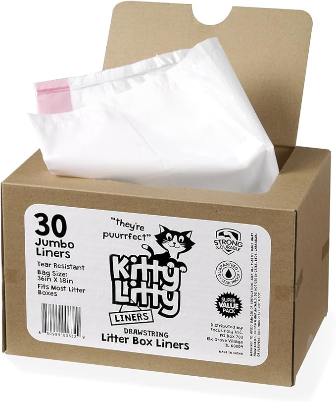 Cat Litter Box Liners 30 Count Drawstring Kitten Waste Bag