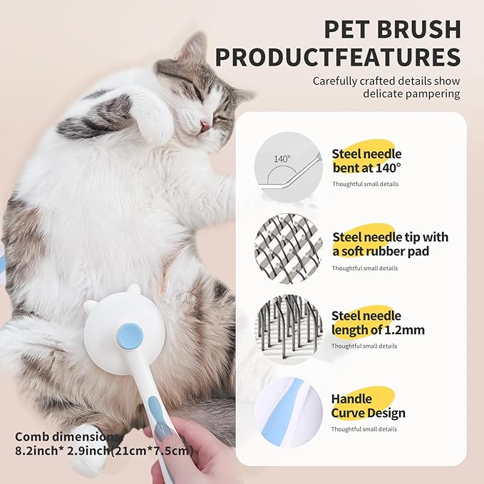 Cat Hair Brush for Grooming, Self Cleaning Slicker Brush for Cat, Skin Friendly Pet Brush for Shedding, Blue