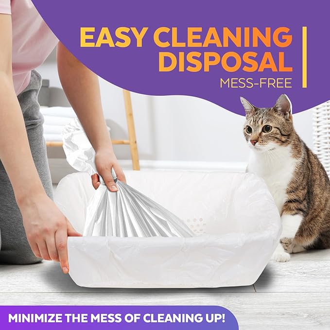 Sifting Litter Box Liners- 30-Count Elastic Cat Pan Liners for Large, Extra Large, Giant, and Extra Giant Litter Box - 36" x 18" Universal Fit Quick Sifting Cat Litter Bags
