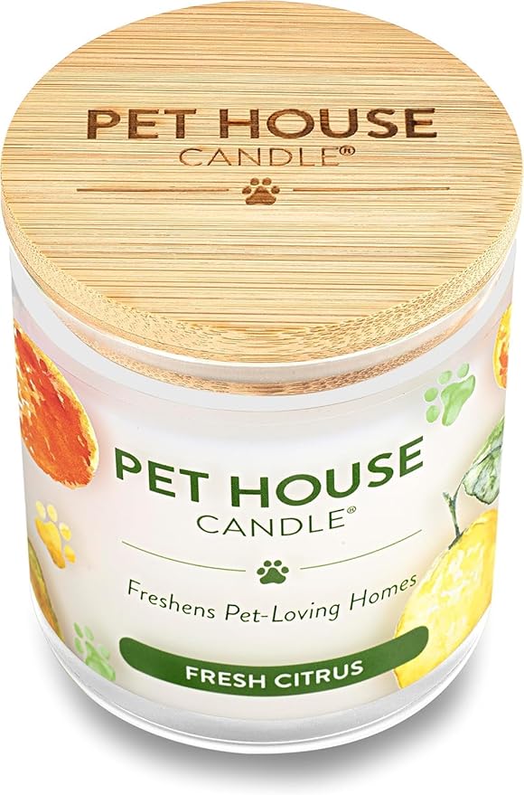One Fur All Pet House Fresh Citrus Candles Plant-Based/Soy Candle - Clean Burning Scented Candles, Long Lasting Pet Odor Candle for Home - 4 Pack