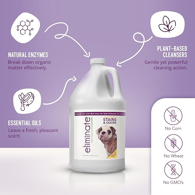 Health Extension Eliminate Enzymatic Stain & Odor Remover, 128 Oz - Natural Ingredients, Safe for Pets & People, Effective on Carpets, Hard Floors, and Pet Bedding