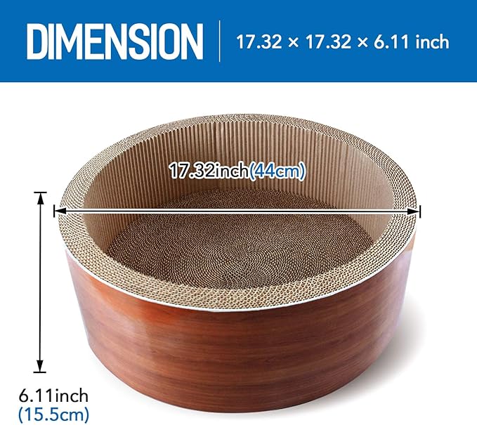 FluffyDream ScratchMe Cat Scratcher Post & Board, Round Cat Scratching Lounge Bed, Durable Pad Prevents Furniture Damage, 17.32'' x 17.32''x 6.11''