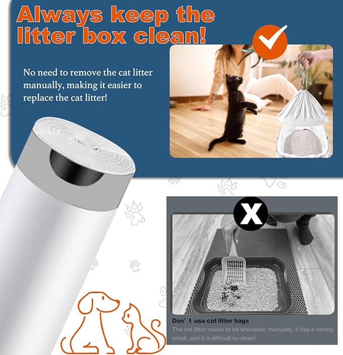 160 Count Cat Litter Box Liners with Drawstring, Compatible with Litter Box Robot 3 & 4, Cat Litter Bag Replacement, Self-Cleaning Cat Litter Trash Bags, 10-12 Gallons
