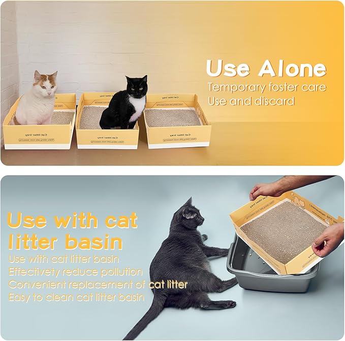 Maxcheck 5 Pcs Disposable Cat Litter Box 14.96 x 11.4 x 4.7 Inch Double Layer Foldable Paper Kitty Tray Travel Litter Box Portable Litter Box Cat Litter Tray for Cats Small Pets Animals Travel Needs