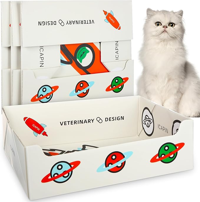 Teling 4 Pcs Disposable Litter Boxes for Cats Double Layer Waterproof Travel Litter Box, Foldable Portable 2 in 1 Cat Liner Trays for Travel Small Pets Liner Boxes, 14.96 x 11.8 x 4.7 Inch