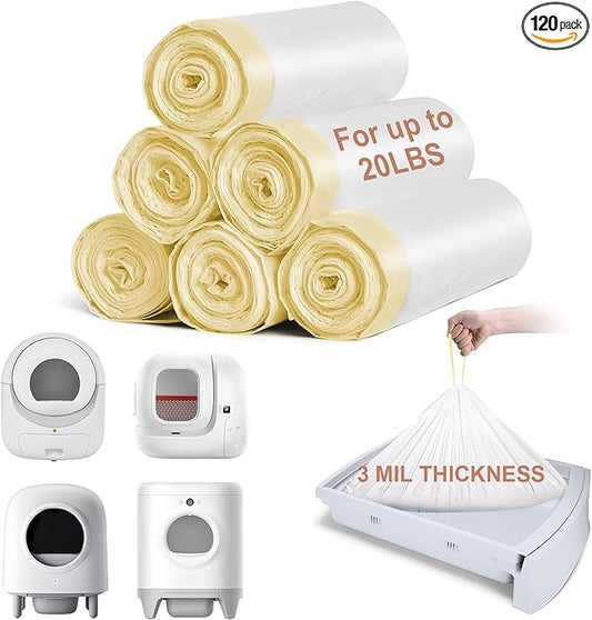 ELEGX 120 Count Litter Box Liners, 3MIL Extra Thick Heavy Duty, Automatic Self Cleaning Litter Robot Cat Waste Bag, 22" x 13" Compatible with Cleanpethome/Pura X/MAX/Petkitt/Pet ree