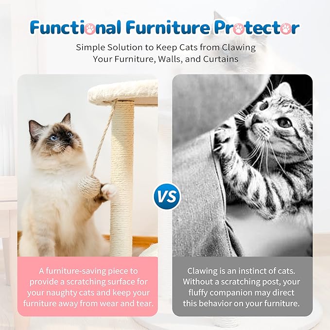 Made4Pets Cat Scratching Post,3 Cat Scratcher Posts with Soft Carpet Covered Perch,4 in 1 Kitten Toy,17" Small Cute Cat Tree Cat Tower with Hanging Ball Cat Toy, Scratching Posts for Indoor Cats