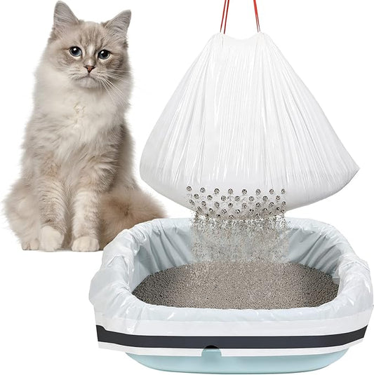 56 Count Sifting Cat Litter Bags Jumbo Thick Cat Litter Box Liners with Holes Disposable Extra Large Cat Pan Liners with Drawstring Scratch Resistant Quick Clean for Kitty Litter Box,36 x 18 Inch