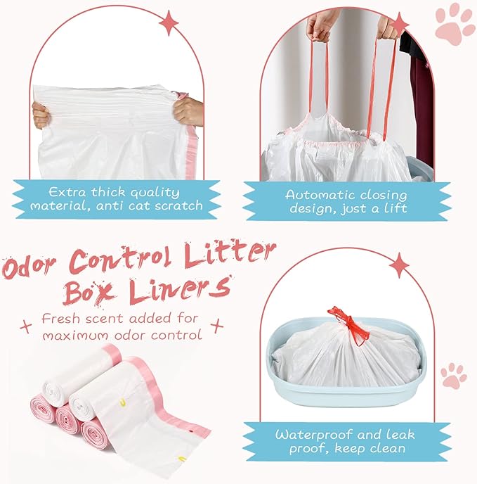 Colarr 50 Count Large Cat Litter Box Liners 31 x 18 Inch Liners Bags with Drawstring Cat Liners for Litter Box Pets Cats
