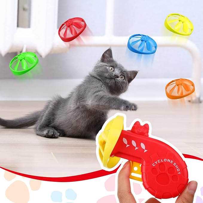 Sumind 18 Pieces Cat Fetch Tracking Interactive Toys with 5 Colors Flying Propellers for Indoor PET Cat Kitty Training Chasing (Red, Cat)