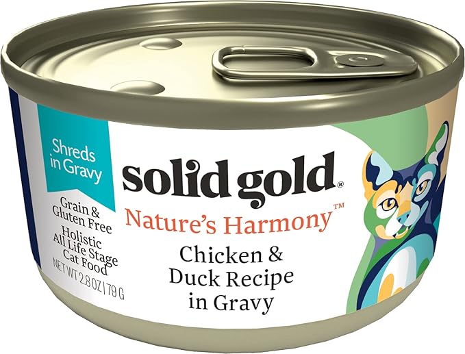Solid Gold Nature's Harmony Wet Cat Food - Pate & Shreds in Gravy - Real Chicken & Duck Shreds - Canned Cat Food, 24 Pack