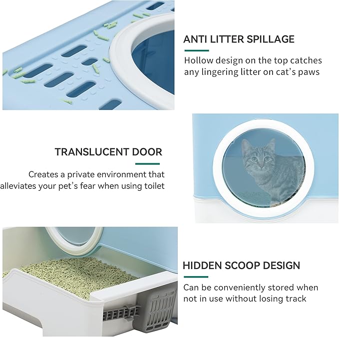 YITAHOME Large Enclosed Cat Litter Box with Lid Cover, Hooded Odorless Anti-Splashing Cat Toilet with Drawer Litter Scoop Front Entry Top Exit Door, Easy to Install and Clean
