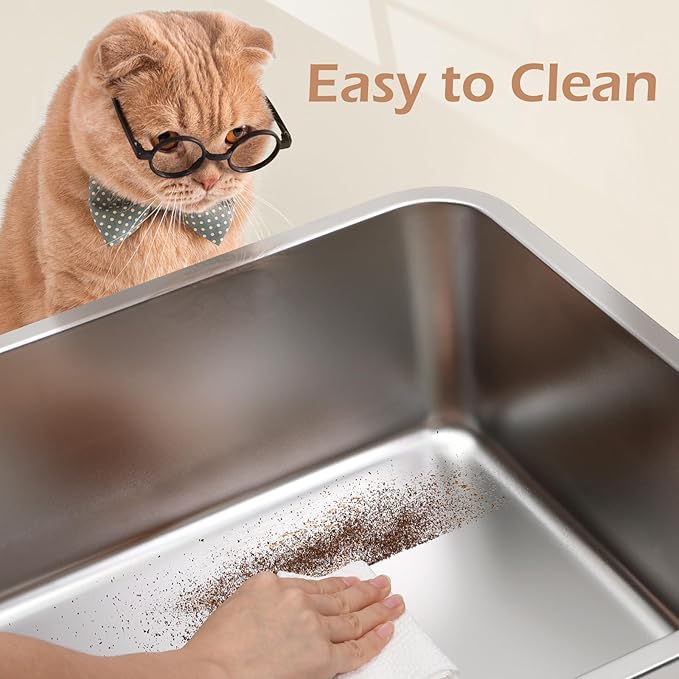 Stainless Steel Cat Litter Box with Lid, High Sides Metal Litter Box Enclosed, XL Extra Large Cat Litter Box with Filter Pedal and Scoop Cleaning Brush, Easy Cleaning, Anti Leakage, Non-Sticky
