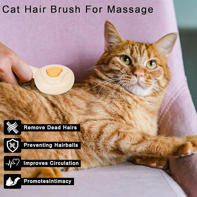 Self-Cleaning Pet Grooming Brush for Dogs & Cats, Effortlessly Removes Loose Hair, Tangles, and Mats - Ideal for Long & Short Hair Pets - Ergonomic, Skin-Friendly Design with Massage Particles Apricot
