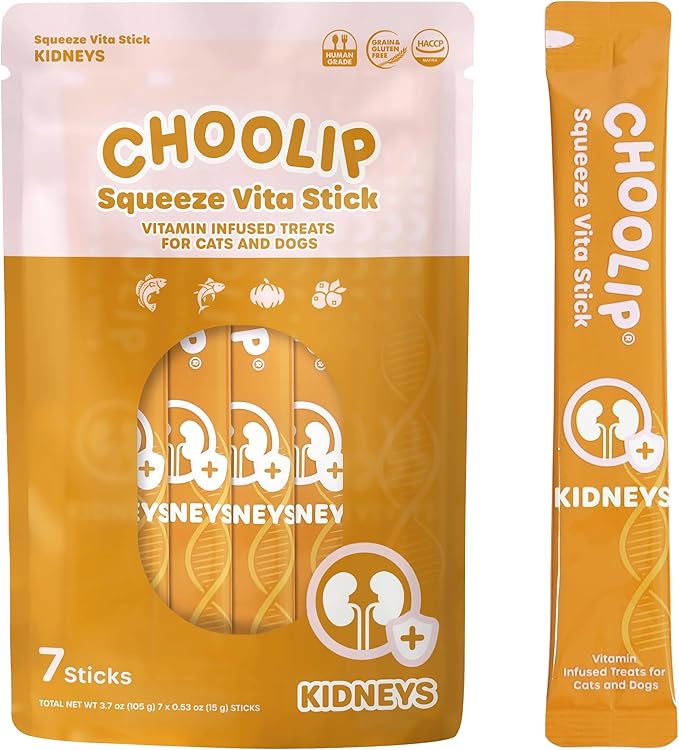 Squeeze Vita Stick Lickable Treats for Dogs & Cats. 7 Kidney Support Sticks with Essential multivitamins. Soft and Tasty Paste for All Life Stages, Supporting Kidney Health