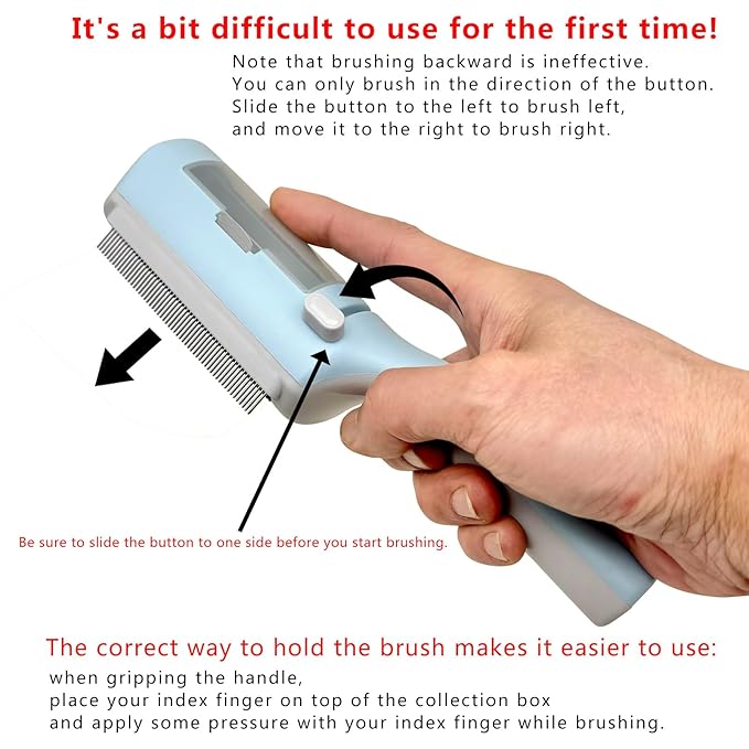 Pet Hair Brush for Short or Long Haired Cats/Dogs, Hair Brush no Water, Sticky Brush for Shedding and Grooming, Hair Recycling Box, Self Cleaning, Skin-friendly, White, Unisex