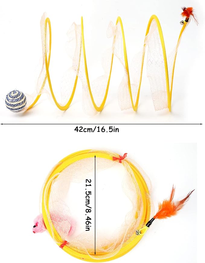 2 Packs Folded Cat Tunnel Cat Toys Spiral Tunnel Toy S Type Large Cat Tunnel for Kittens Cat Donut Tunnel Interactive Cat Toys for Outdoor Activity, Decompression Interactive Cat Spring Coil Toy