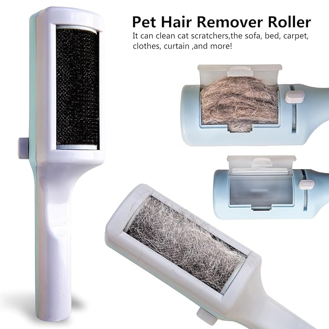 Pet Hair Brush for Short or Long Haired Cats/Dogs, Hair Brush no Water, Sticky Brush for Shedding and Grooming, Hair Recycling Box, Self Cleaning, Skin-friendly, White, Unisex
