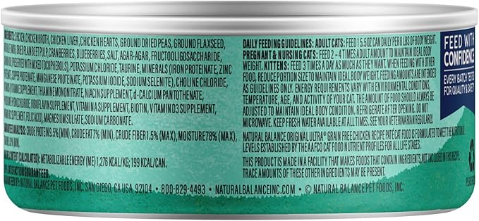 Natural Balance Original Ultra Grain Free Adult Wet Canned Cat Food, Chicken Recipe, 5.5 Ounce (Pack of 24)