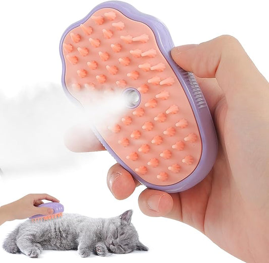 Rechargeable Cat Steam Brush for Shedding - Self Cleaning Steamy Cat Brush Cat Steamy 3-in-1 Pet Steam Brush - Spray, Massage & Hair Removal Grooming Tool, Purple