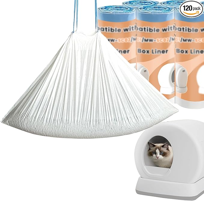 120 Count Litter Bags Compatible with MW-SC01/MW-SC02/MW-LR01 Cat Litter Box, Cat Litter Waste Receptacles Bags (18'' x 12.6'', 120 Count)