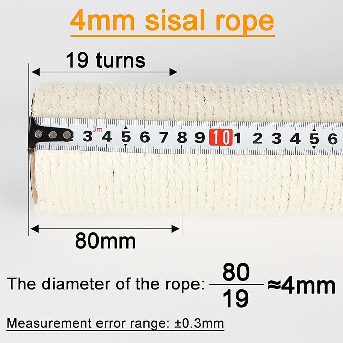 7.4cm 2.91in Diameter Cat Tree Scratching Post Replacement Sisal Pole Parts for Cat Tower (M10, 15.75in/40cm)