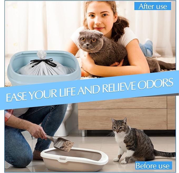 28 Count Large 31 x 18 Inch Sifting Cat Litter Bags Thick Cat Litter Box Liners with Holes Portable Thick Scratch Resistant Cat Litter Bags Drawstring Litter Box Liners for Pet Cat Litter Box Supplies