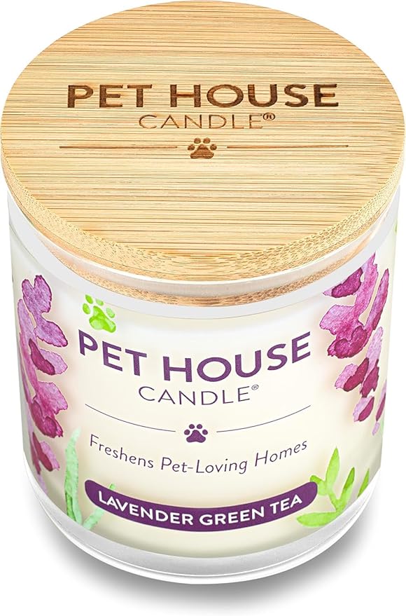 One Fur All Pet House Lavender Green Tea Candles Plant-Based/Soy Candle - Clean Burning Scented Candles, Long Lasting Pet Odor Candle for Home - 4 Pack