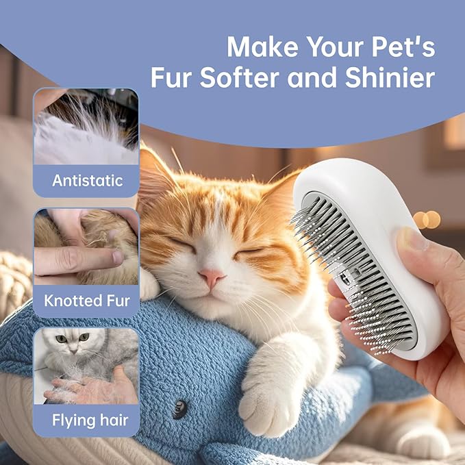 Cat Brush for Shedding Rechargeable Cat Steam Brushes for Indoor Cats Self-Cleaning Pet Grooming Tool for Long and Short Hair Steamy Dog Comb Cat Deshedding Hair Brush, Grey