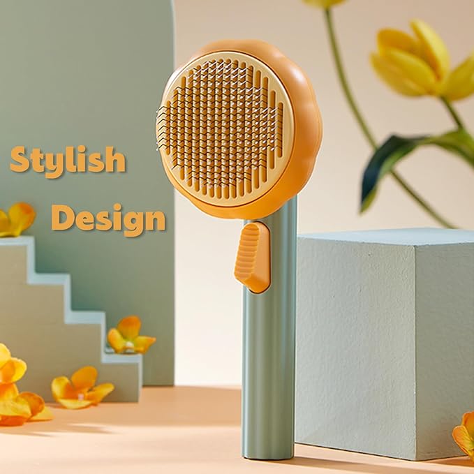 Pumpkin Cat Dog Brush, Self Cleaning, for Shedding, Pet Grooming Brush for Short and Long Haired Cats Dogs, Green