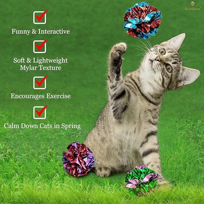 SunGrow Cat Crinkle Balls, 1.5-2 Inches, Lightweight, Ideal for Kittens and Adult Cats (Multicolor, 18 Pieces)