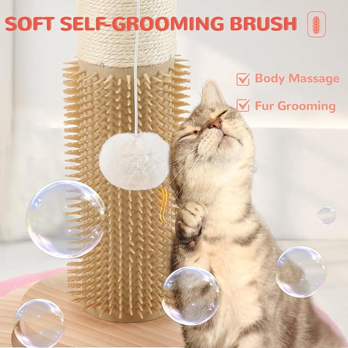 45'' Tall Cat Scratching Post,3.5Inch Diameter Sisal Rope Scratching Post for Indoor Cats Adults Kittens,Cat Scratcher with Interactive Ball Toys Self Groomer Brush for Large Cats (45 inch)