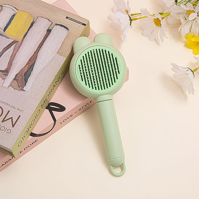 YINGFAN Cat Brushes for Indoor Cats, Self Cleaning Cat Brush for Shedding, Cat Hair Brush with Release Button, 7.9 Inch (Green)