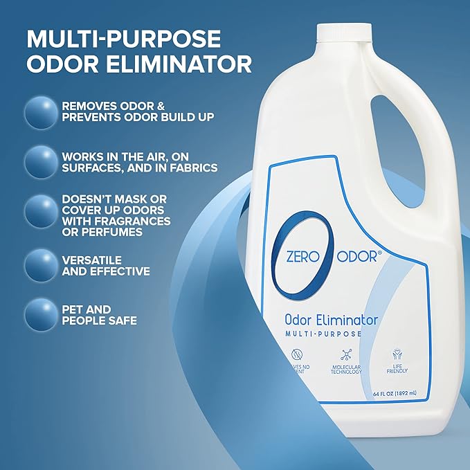 Zero Odor - Multi-Purpose Strong Odor Eliminator for Home, Office, Car, Bathroom, Hotel, Room Deodorizer, and Odor Neutralizer 64oz Refill, 2-Pack