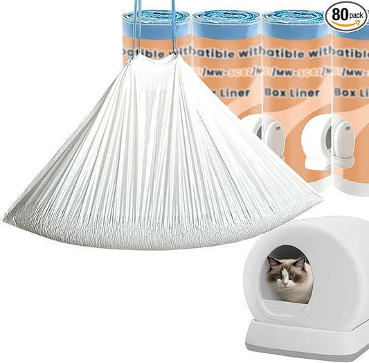 80 Count Litter Bags compatible with MW-SC01/MW-SC02/MW-LR01 Cat Litter Box, Cat Litter Waste Receptacles Bags (18'' x 12.6'', 80 Count)
