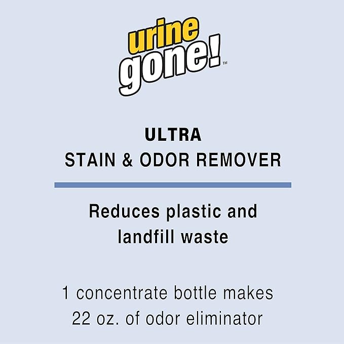 Urine Gone Stain & Odor Remover Concentrate: Fast-Acting, Natural Probiotic Enzymes, eliminate Stain & Odor on Carpet, Floor, & More. Helps Stop Pet Marking. Spray bottle + 3 fills. Makes 73.5 oz