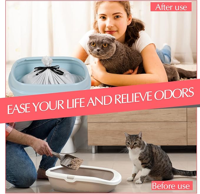 42 Count Jumbo Sifting Cat Litter Bags 36 x 18 Inch Extra Large Thick Cat Litter Box Liners with Holes Disposable Thick Scratch Resistant Cat Litter Bags Drawstring Litter Box Liners for Litter Box