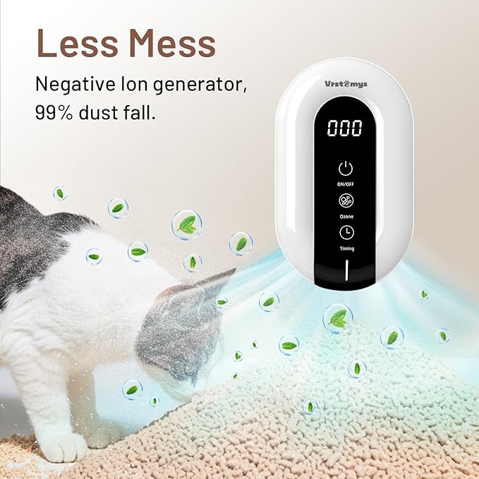 Cat Litter Deodorizer, Vrstemys 99% Litter Box Odor Eliminator, Stay-Within Ozone Air Purifier for Cat Litter Smell, Dog Poof Odor, Pet, Home, Room, Smoke, Garage and Toilet