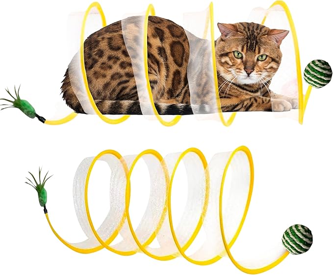 SD Cat Tunnels, Folded Cat Tube Tunnel,Cat Toys for Indoor Cats Large,Cat Tunnel Bed for Kitten,Cat Donut Tunnels,Whisker Twister for Cats,Cat Toy for Indoor Cats,Decompression Cat Spring, Yellow