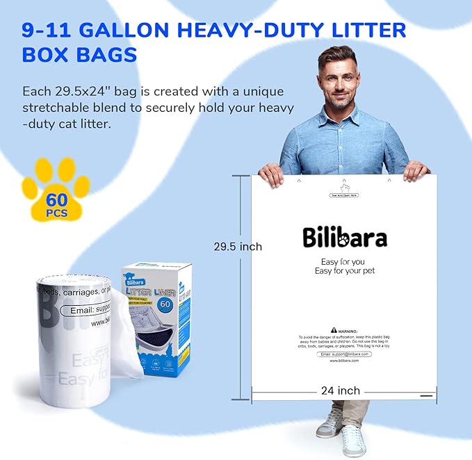 Litter Box Liner Bag Compatible with Cat litter Box 3 and 4, 60 Pack - Extra Thick Waste Bags for Self-Cleaning Pet Kitty Litter Box Drawer Liners, 9-11 Gallons Home/Kitchen Trash Bags