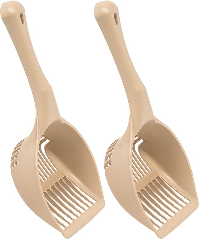 IRIS USA Jumbo Plastic Cat Litter Scoop, 2 Pack, Sturdy Easy to Use Kitty Litter Scoop with Small and Large Slots for Clay Pine Tofu Paper Various Cat Litter Types, Almond