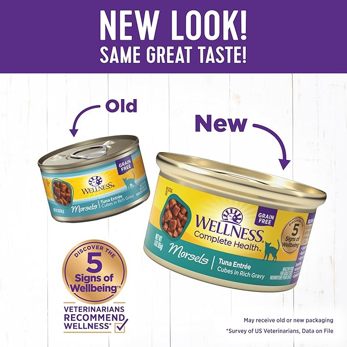 Wellness Complete Health Natural Grain Free Wet Canned Cat Food, Cubed Tuna Entree, 3-Ounce Can (Pack of 24)