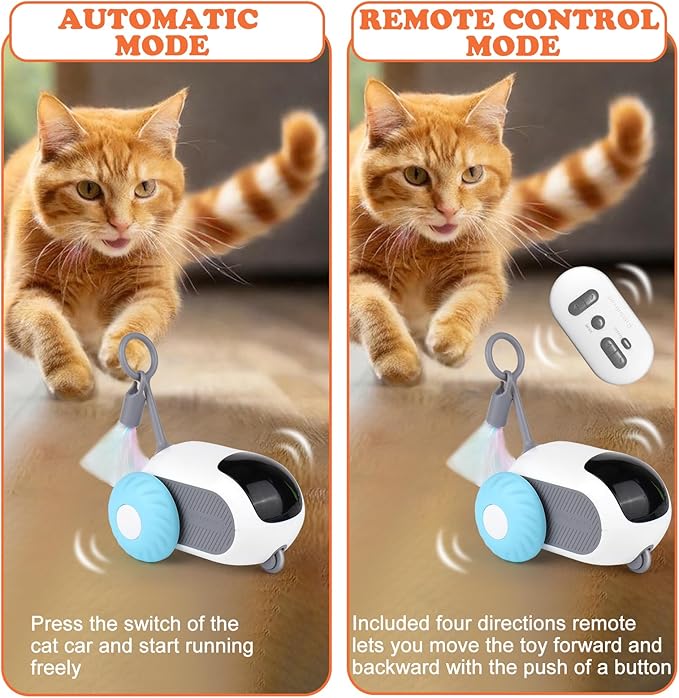 Mity rain Cat Interactive Toy for Indoor Cats - Remote Control Cat Automatic Moving Toy with 2-Speed Adjustment, Smart Cat Car Toy, Cat Puzzle Toy Self Play, Boredom Busters for Cats Fun 2.0 Toy(blue)